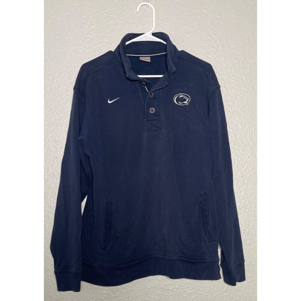 VTG  Penn State Pullover Sweater Nike Team Men's Medium Navy Blue‎ 1/4 Button